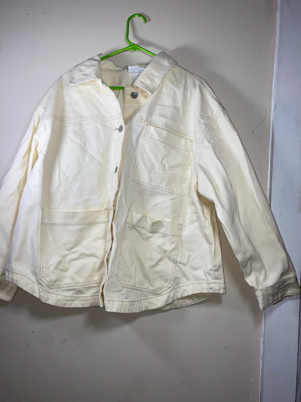 Future Collective Cream Oversized Contrast Stitch Denim Jacket - Picture 3 of 8